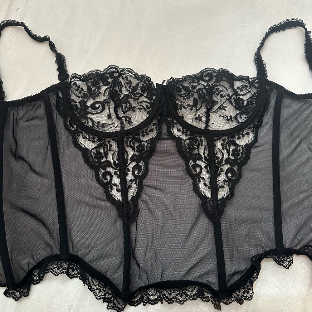 Victoria’s Secret vintage 90’s black Lace Bustier Corset Sheer Top 51372